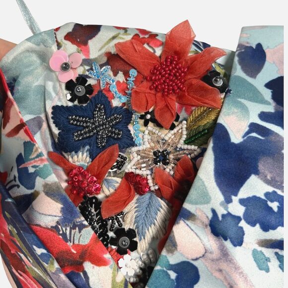 Parker Josephine Strapless Floral Embellished Sheath Mini Dress S - Picture 3 of 7